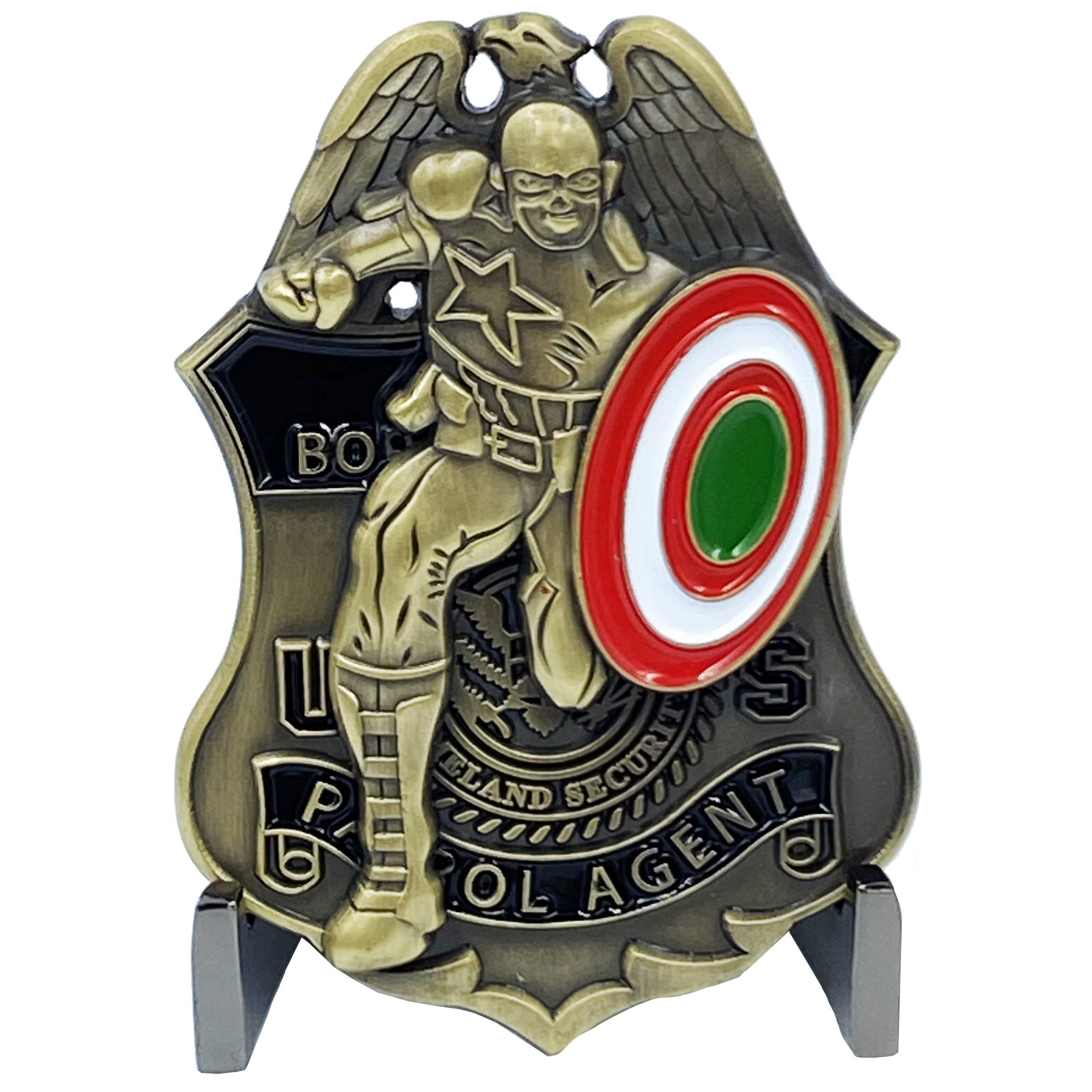 DL7-17 Captain Super Hero inspired Thin Green Line American Flag Challenge Coin CBP Border Patrol Shield