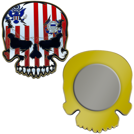 EL6-016 US Coast Guard Flag strong magnet Coastie Skull Challenge Coin for refrigerator safe locker cabinet USCG