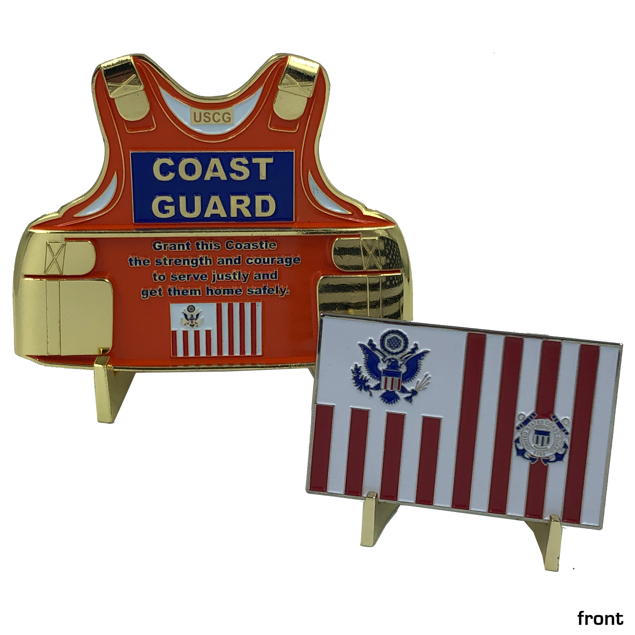 Coast Guard Set: Coastie Body Armor Medallion and Flag Challenge Coin USCG