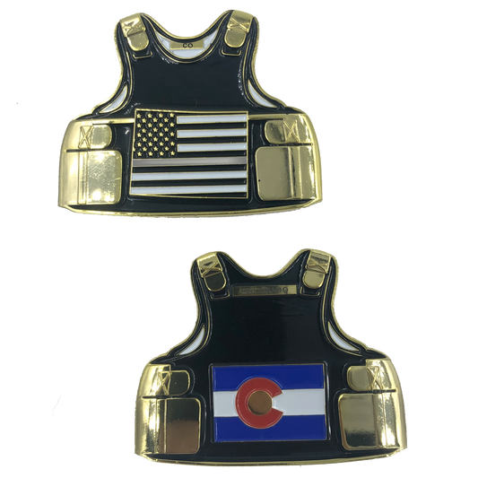 BL7-011 Colorado CO Correctional Officer Corrections Jail Prison Guard Thin Gray Line Police Body Armor State Flag Challenge Coins