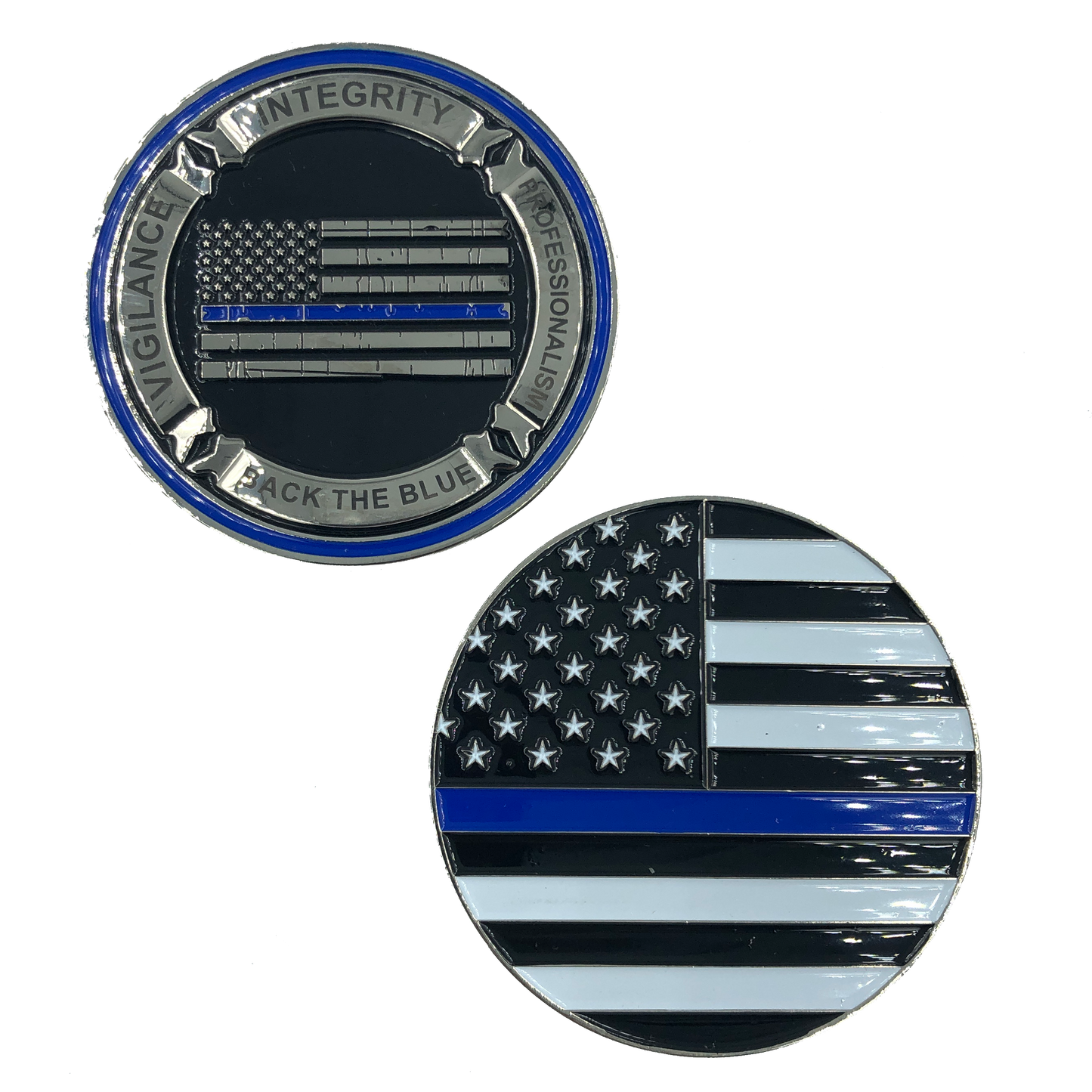 J-006 Thin Blue Line Back the Blue Core Values Challenge Coin Police CBP Law Enforcement