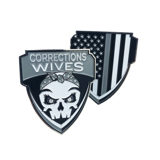 E-008 Corrections Wives Challenge Coin Thin Gray Line CO Correctional Officer Prison Jail wife