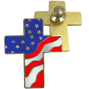 American Flag Cross USA Red, White and Blue Lapel pin Cloisonné
