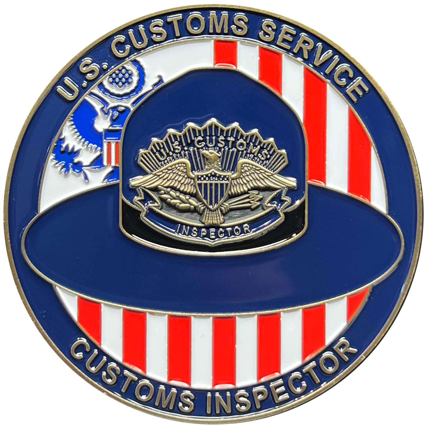 EL12-002 US Customs Inspector and Custom Patrol Officer Campaign Hat Challenge Coin before CBP USCS