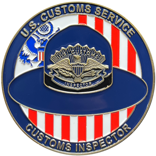 EL12-002 US Customs Inspector and Custom Patrol Officer Campaign Hat Challenge Coin before CBP USCS
