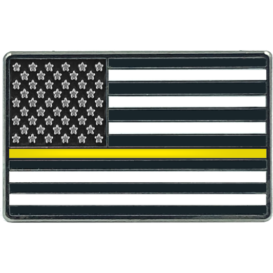 EL8-015 Thin Gold Line Flag Pin 911 Dispatcher Emergency Yellow