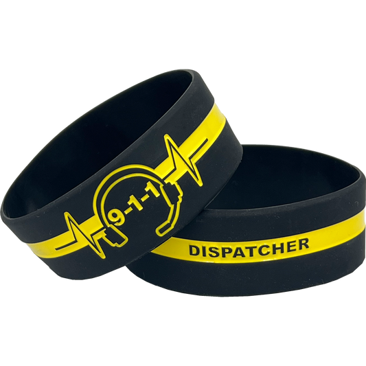 DL13-015 911 Headset Hero Thin Gold Line Silicon Bracelet (YELLOW) Dispatcher, Emergency