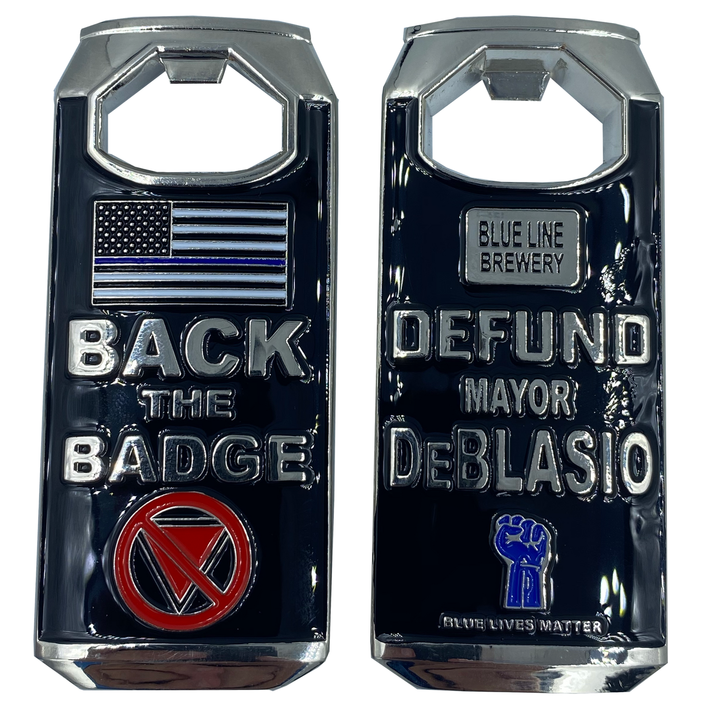 DL2-13 Defund DeBlasio Thin Blue Line Brewery Bottle Opener Police Challenge Coin NYPD
