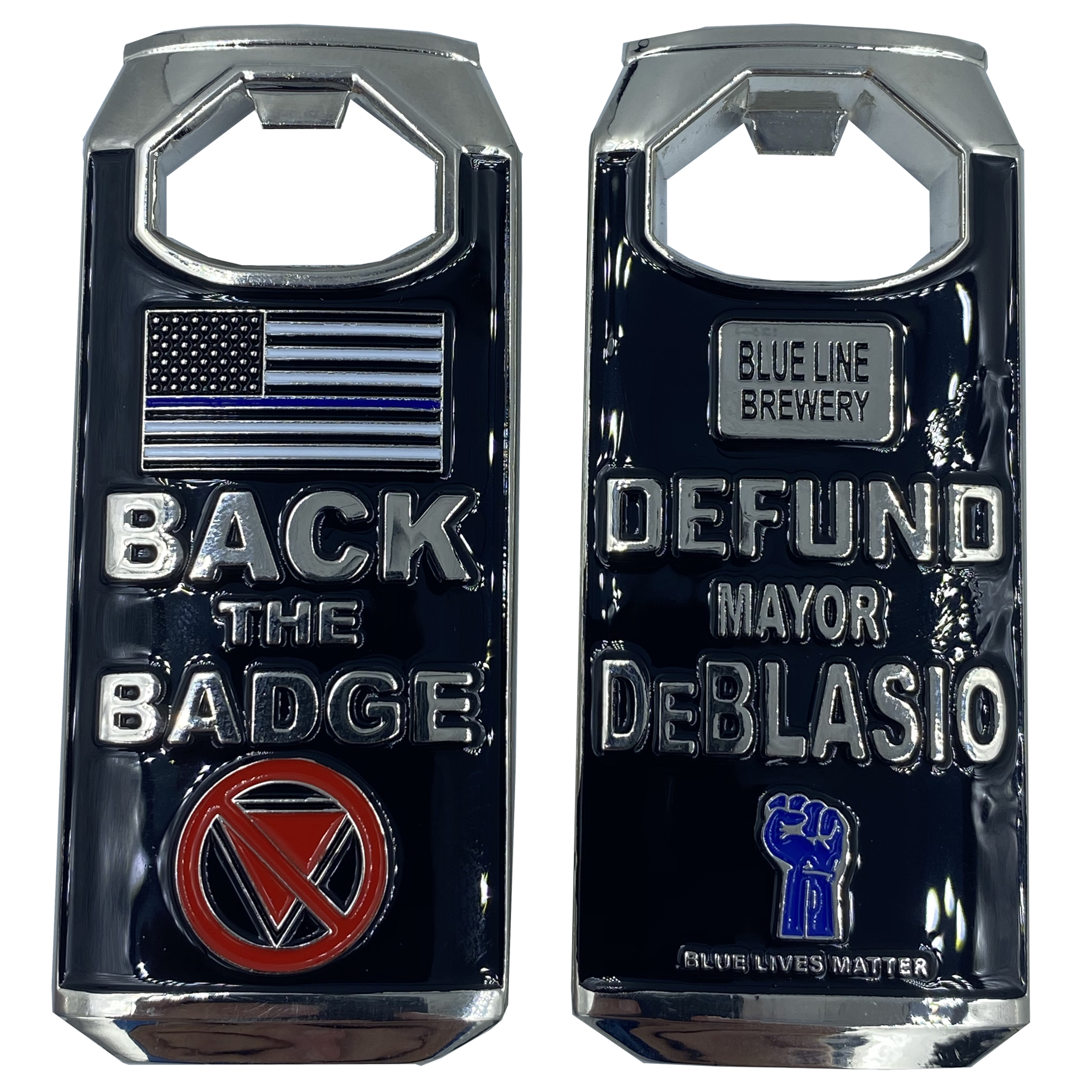 DL2-13 Defund DeBlasio Thin Blue Line Brewery Bottle Opener Police Challenge Coin NYPD