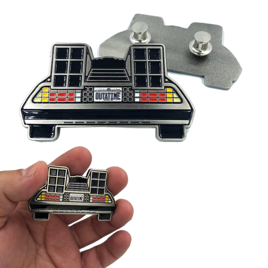 EE-020 Back to the Future Marty McFly Delorean Pin with double pin back and spring loaded clasps