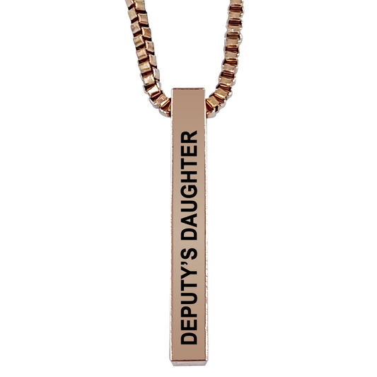 Deputy's Daughter Rose Gold Plated Pillar Bar Pendant Necklace Gift Mother's Day Christmas Holiday Anniversary Police Sheriff Officer First Responder Law Enforcement