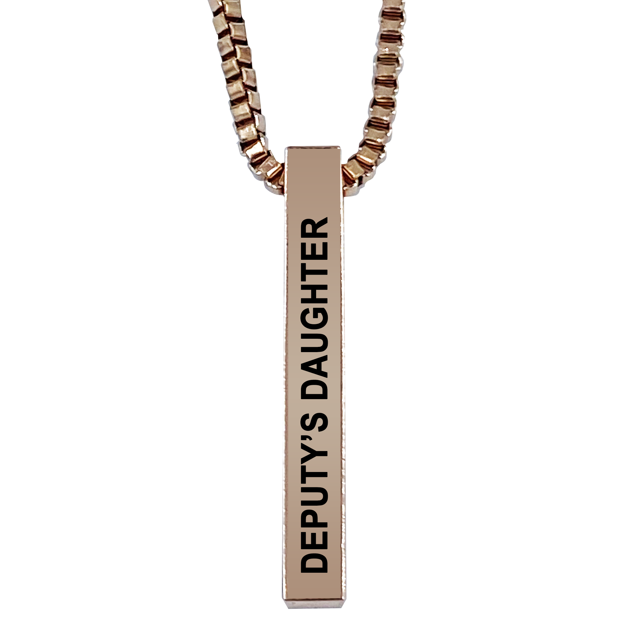 Deputy's Daughter Rose Gold Plated Pillar Bar Pendant Necklace Gift Mother's Day Christmas Holiday Anniversary Police Sheriff Officer First Responder Law Enforcement