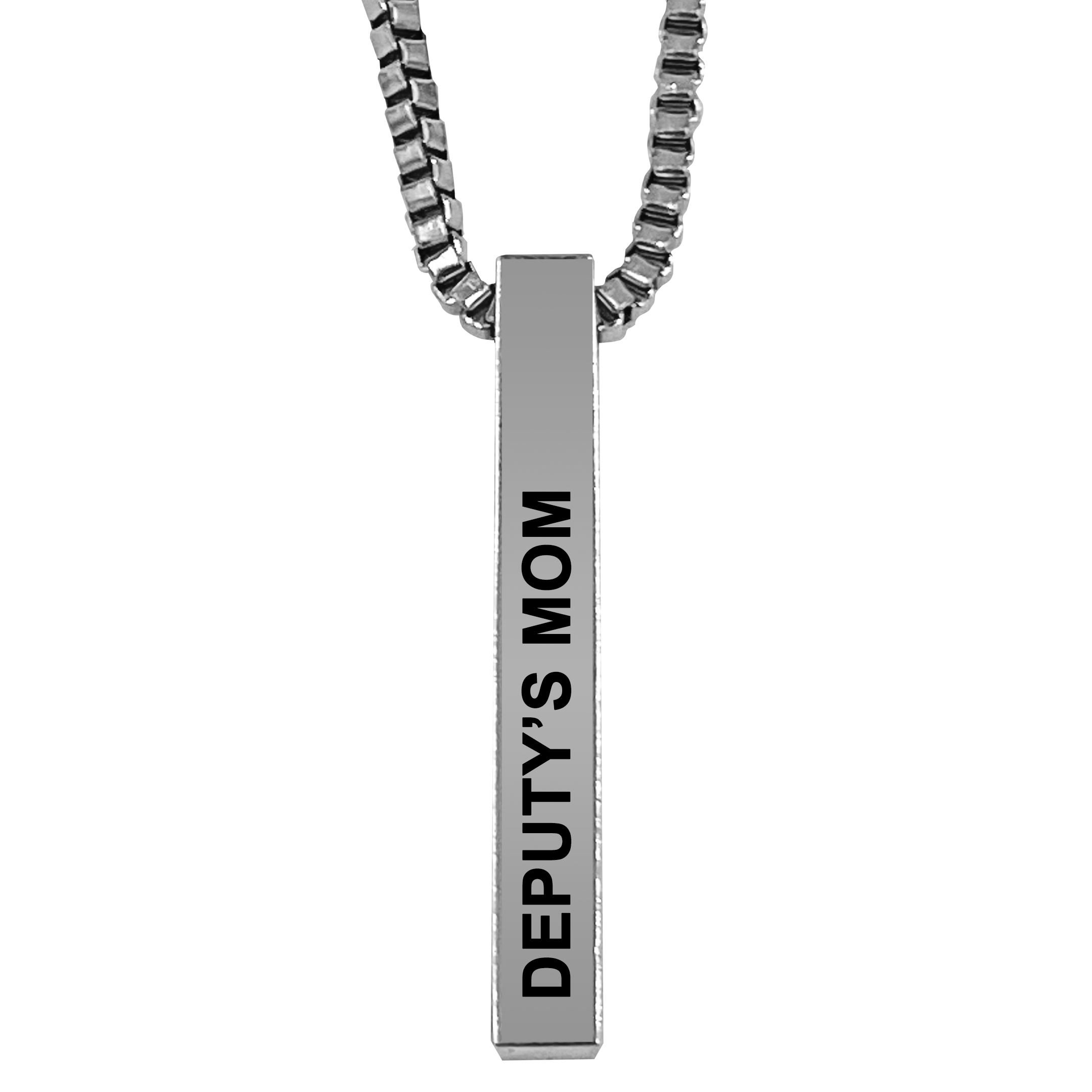 Deputy's Mom Silver Plated Pillar Bar Pendant Necklace Gift Mother's Day Christmas Holiday Anniversary Police Sheriff Officer First Responder Law Enforcement