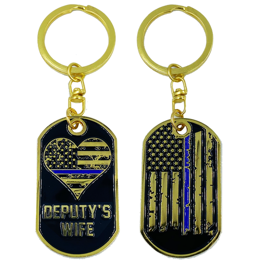 AA-006 Deputy's Wife Thin Blue Line American Flag Challenge Coin Keychain Sheriff Police