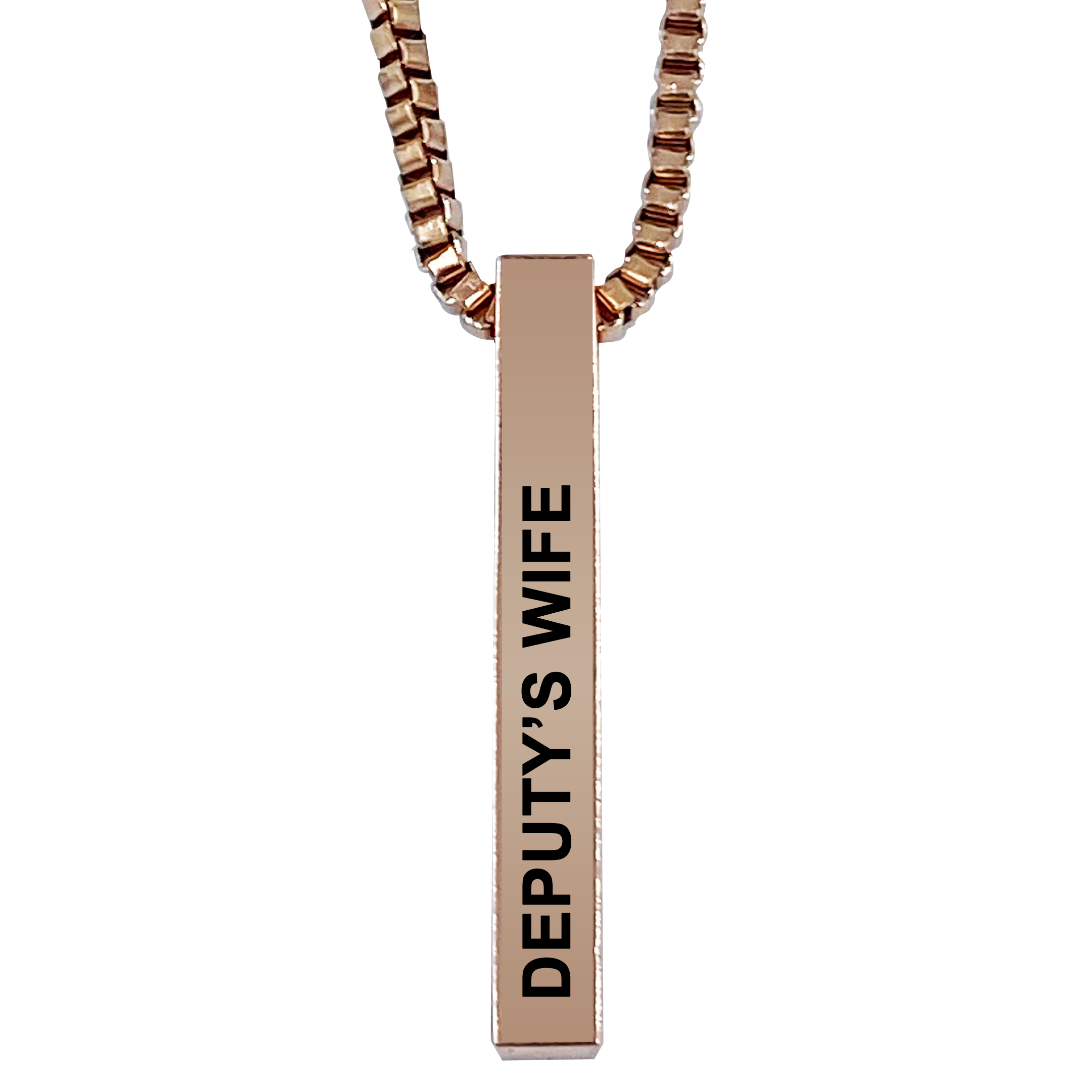 Deputy's Wife Rose Gold Plated Pillar Bar Pendant Necklace Gift Mother's Day Christmas Holiday Anniversary Police Sheriff Officer First Responder Law Enforcement