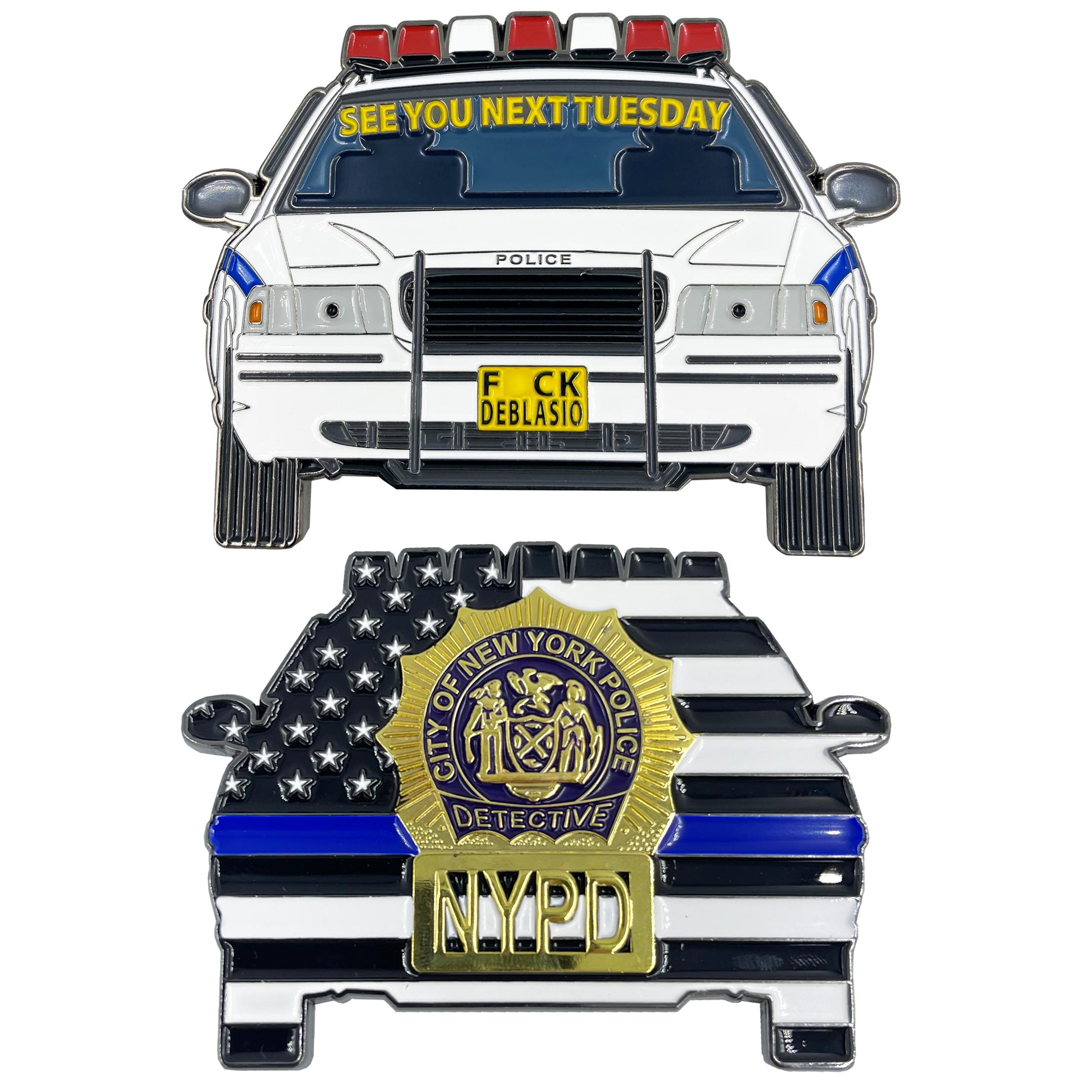 BL14-015 NYPD Detective Mayor Bill DeBlasio Clown Car Circus Challenge Coin Police Thin Blue Line