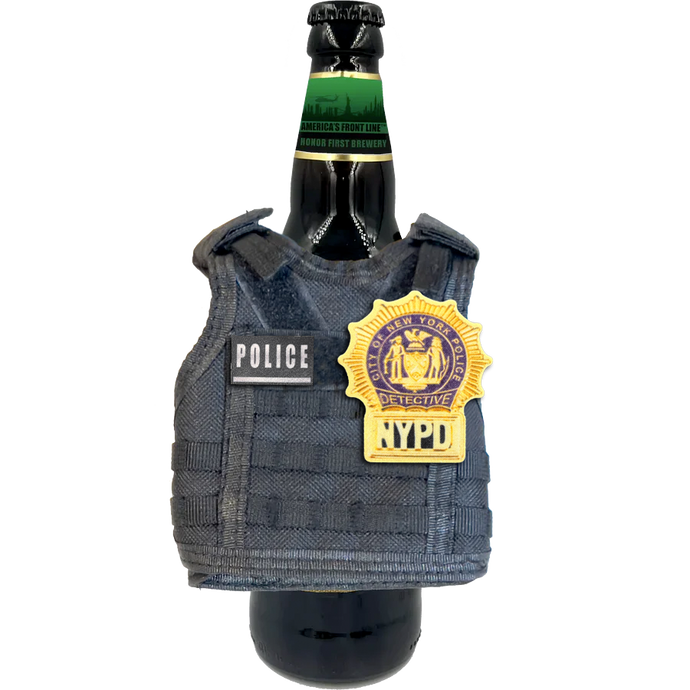 NYPD New York City Police Detective Tactical Beverage Bottle Can Cooler Vest with removable patches perfect gift for Challenge Coin collectors