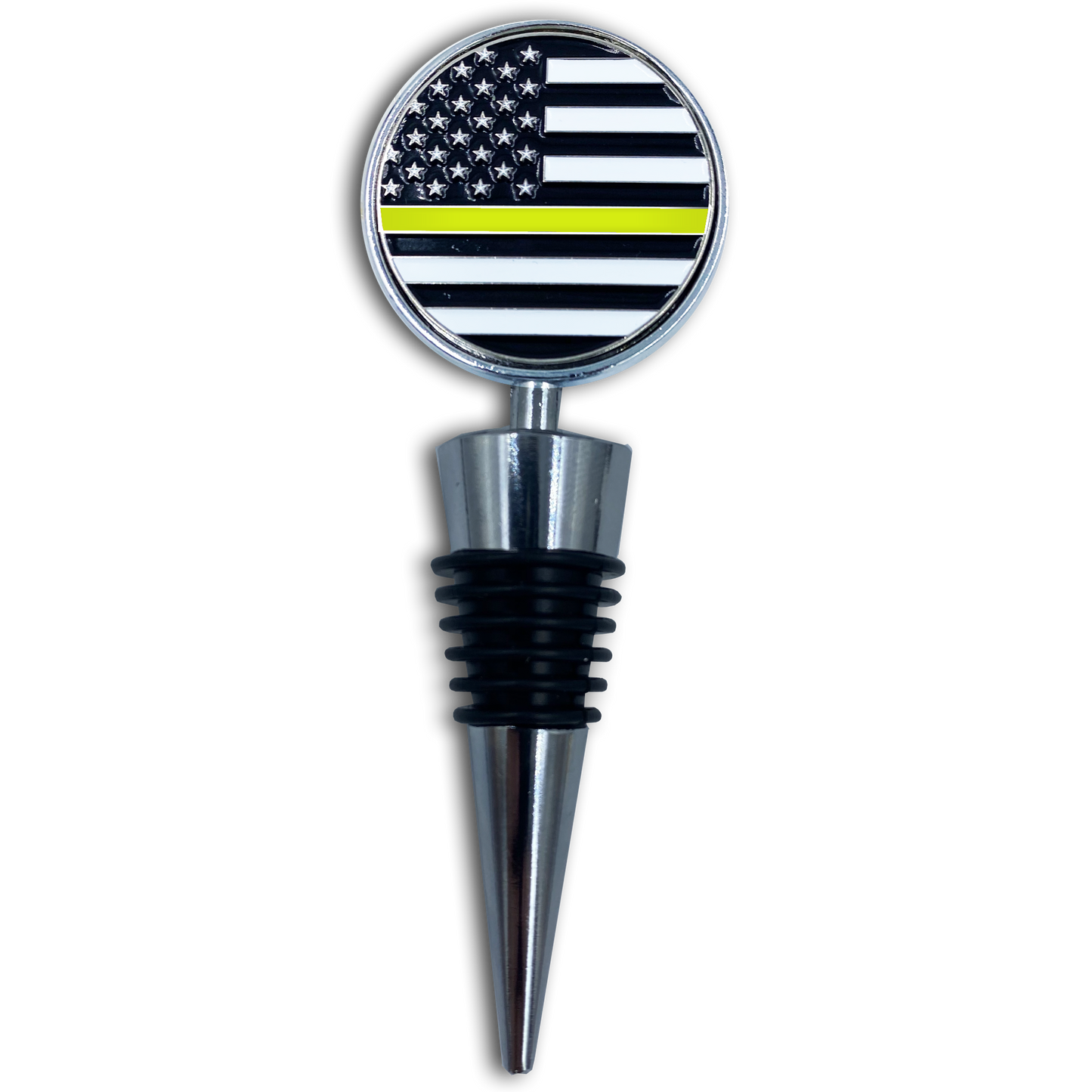 BL15-023 Thin Gold Yellow Line 911 Emergency Dispatcher American Flag Wine Bottle Stopper Challenge Coin
