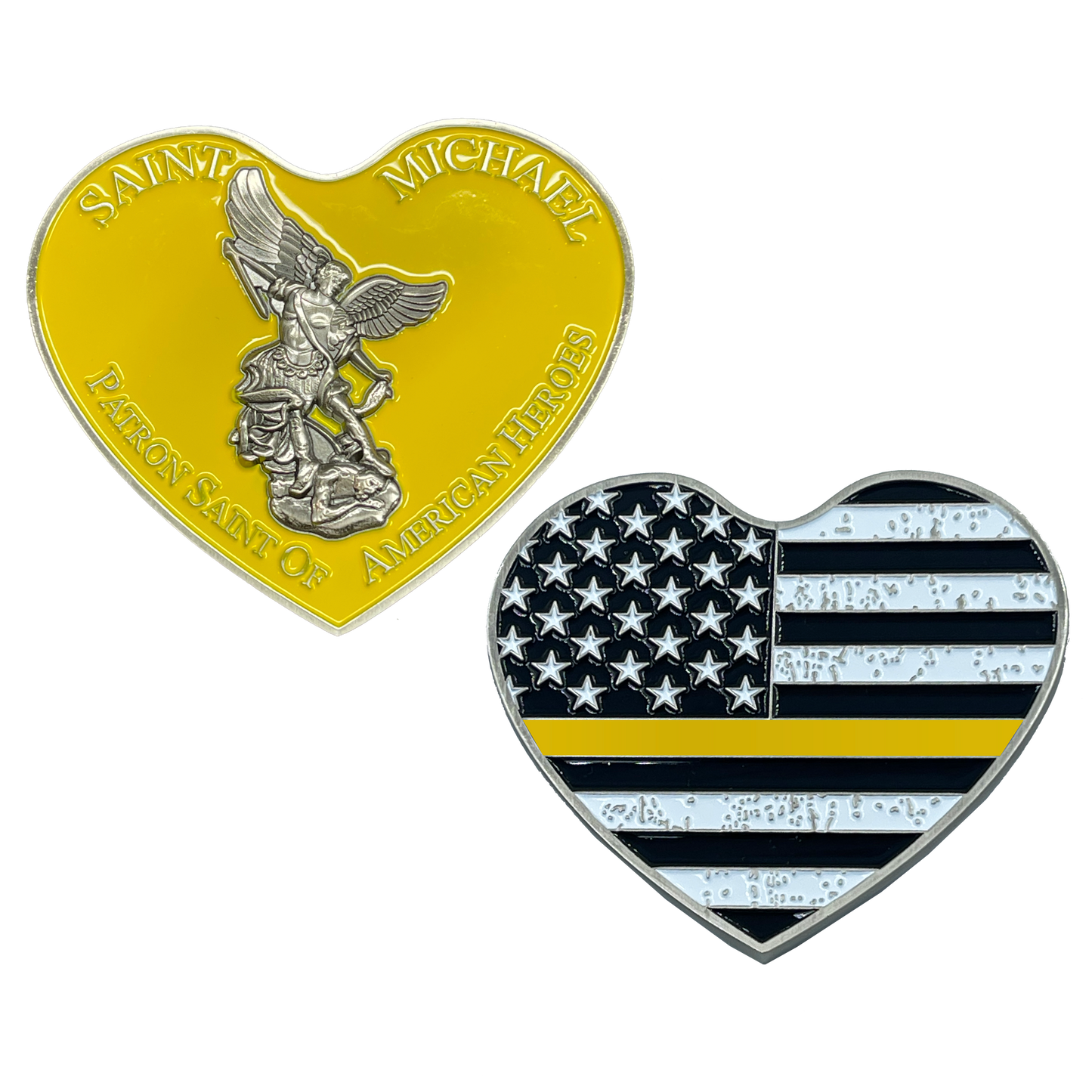 EL4-002 Thin GOLD Line St. Michael Heart Love Prayer Patron Saint of American Heroes 911 Dispatcher Emergency