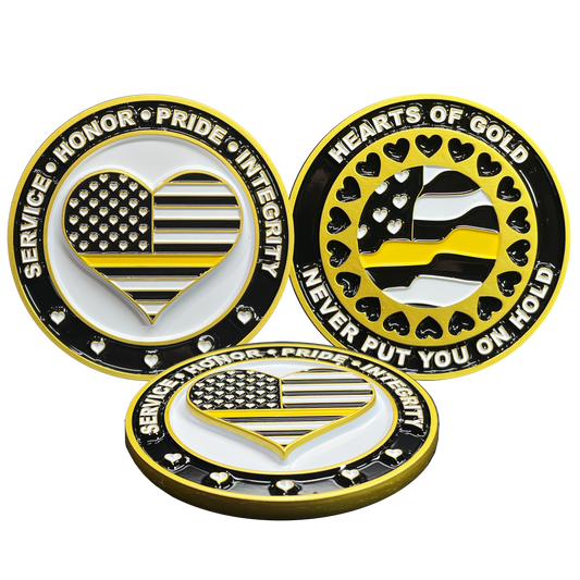 BL3-013 Emergency 911 Dispatcher Heart of Gold Challenge Coin Thin Gold Line