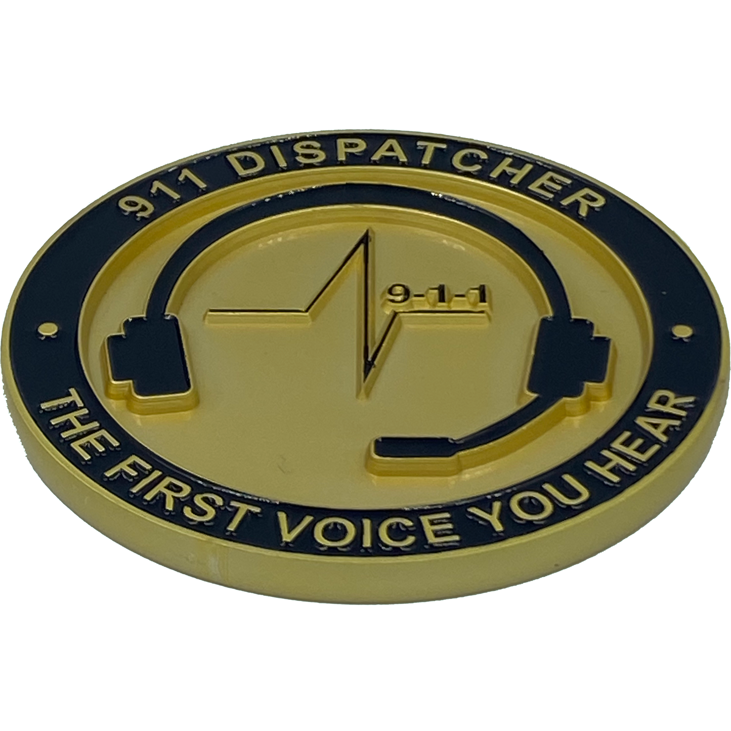 EL4-015 World's Biggest 911 Emergency Dispatcher Challenge Coin Thin Gold Line The First Voice Your Hear