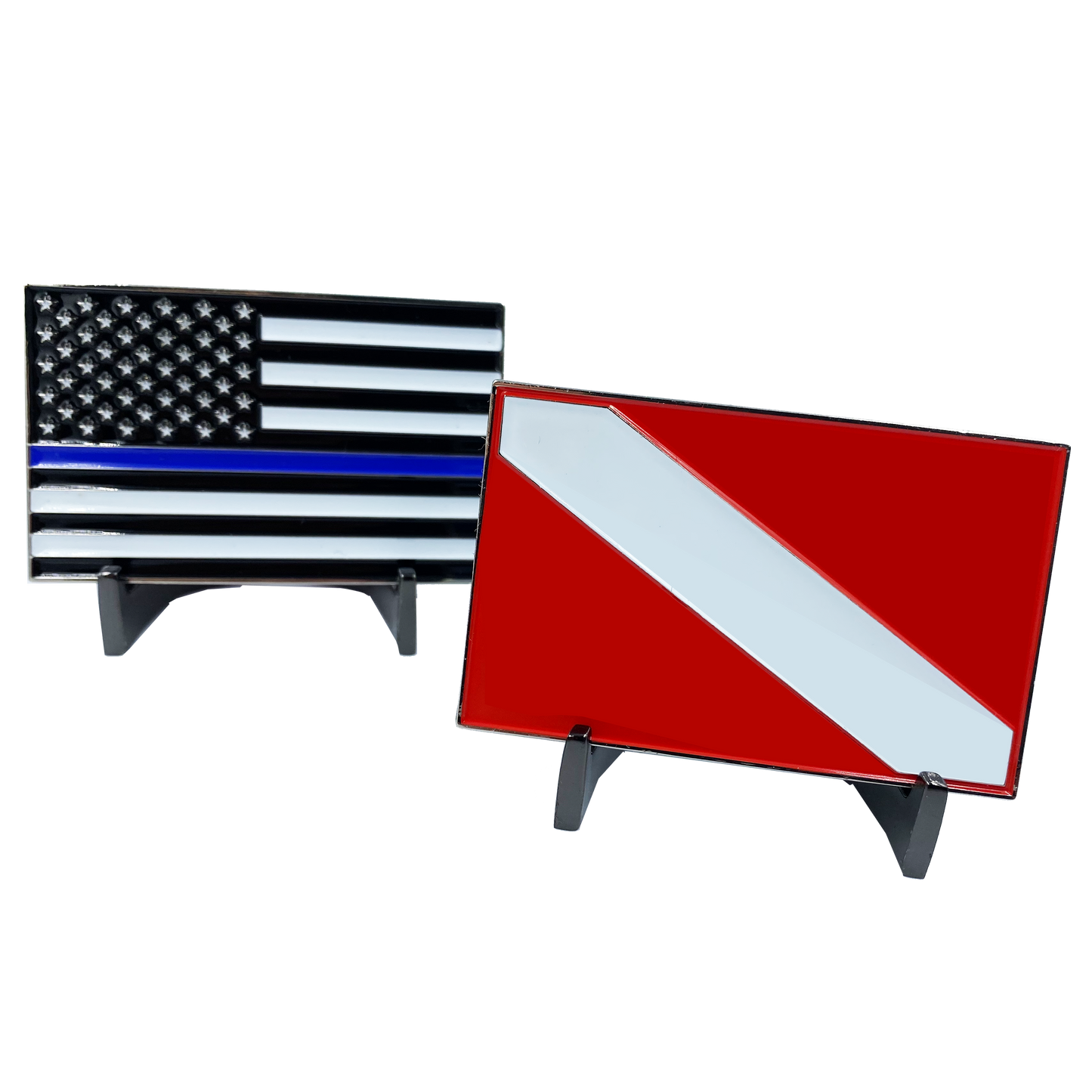 DD-010 Dive Flag Challenge Coin with Thin Blue Line U.S. Flag POLICE Rescue Diver Scuba Diving