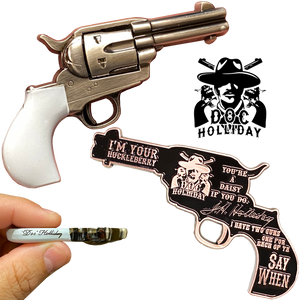 EE-013 Doc Holliday I'm Your Huckleberry ivory style grip nickel plated Model 1877 Colt Lightning Thunderer Challenge Coin