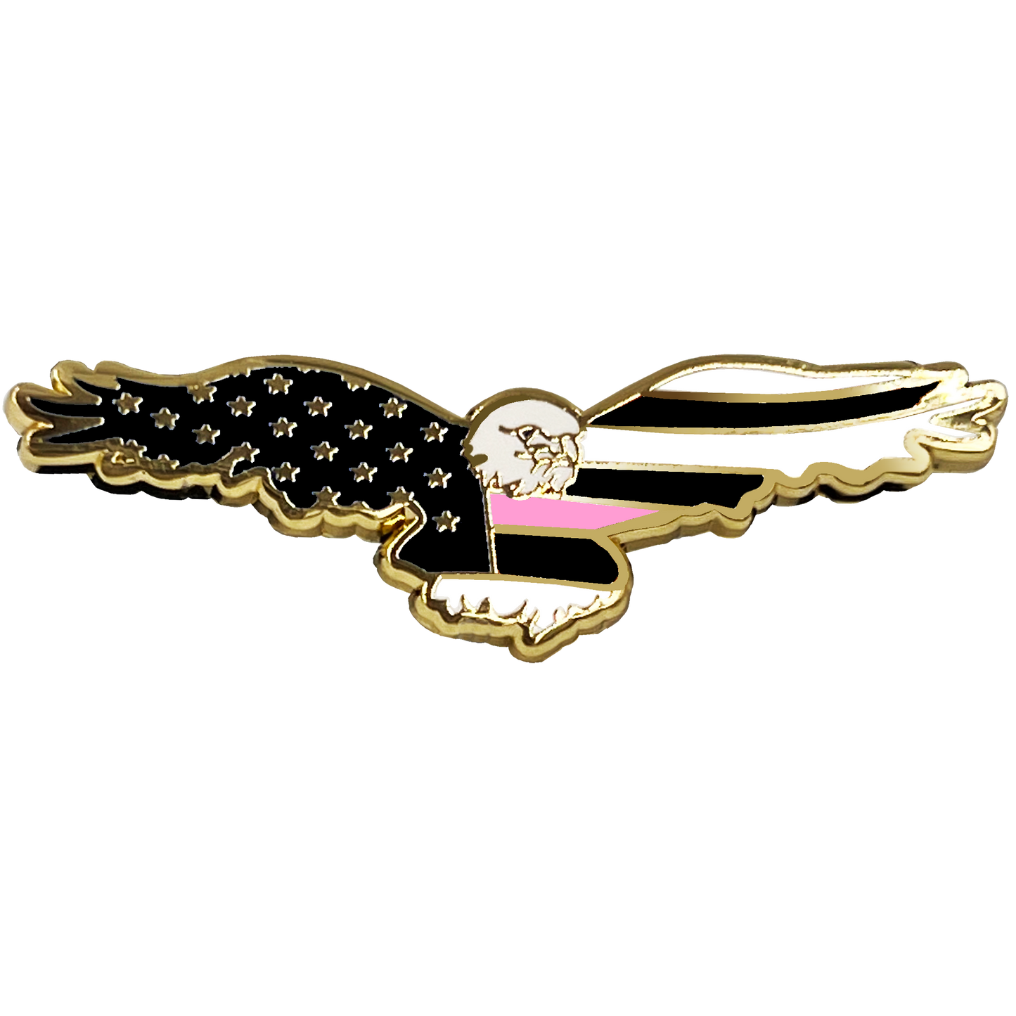 PBX-006-F Bald Eagle Thin Pink Line Breast Cancer Awareness American Flag Cloisonné pin with dual pin posts