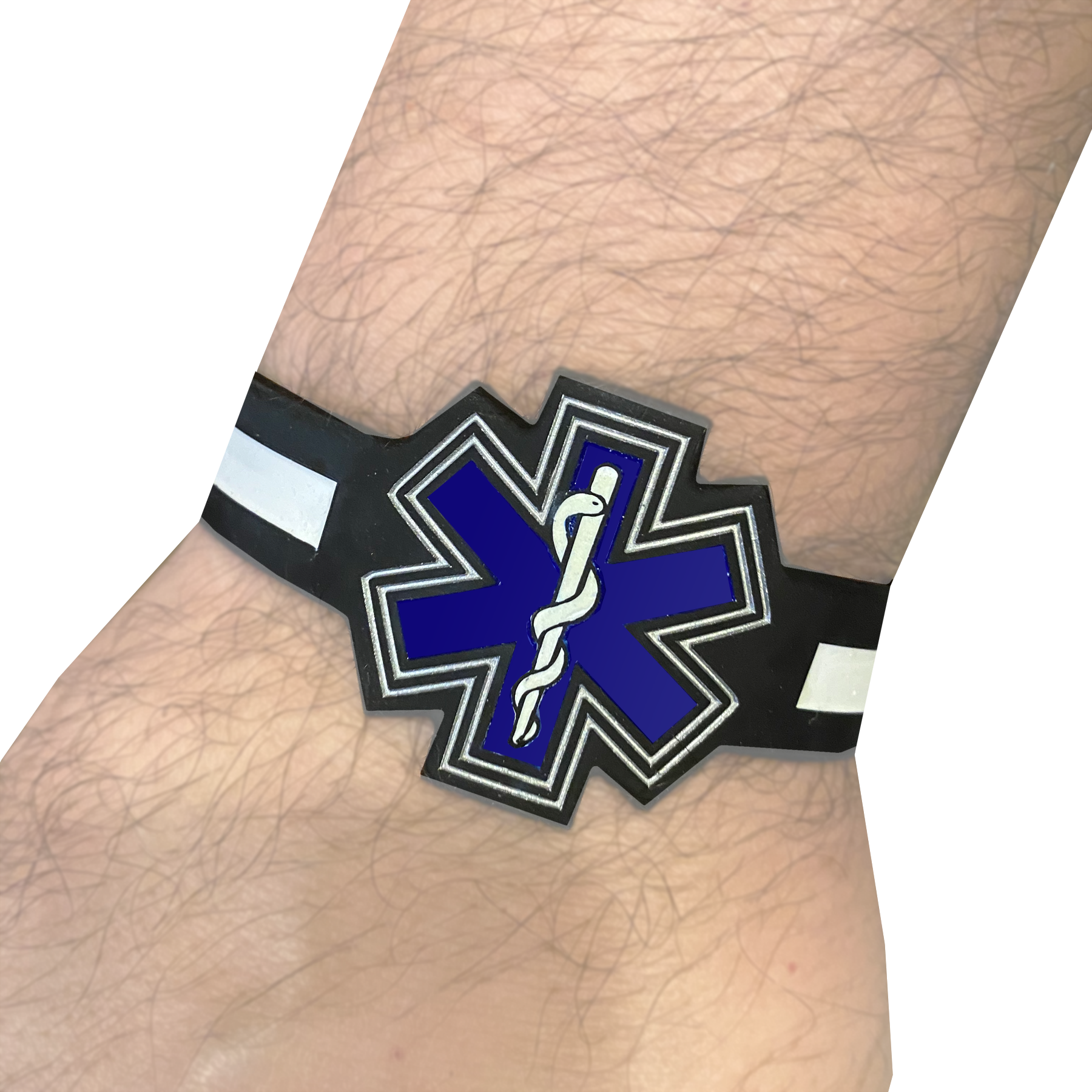 EMT EMS Paramedic Star of Life Silicon Bracelet (glow in the dark thin white line)