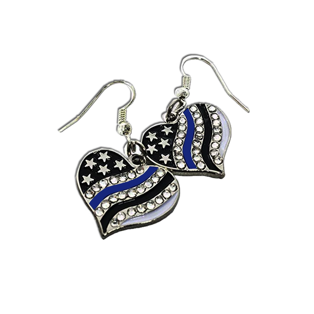 discontinued DL3-06 Thin Blue Line American Flag Earrings with rhinestones Police FBI ATF LAPD NYPD Chicago CBP