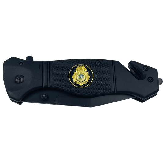 FDLE collectible 3-in-1 Police Tactical Rescue knife tool with Seatbelt Cutter, Steel Serrated Blade, Glass Breaker Special Agent