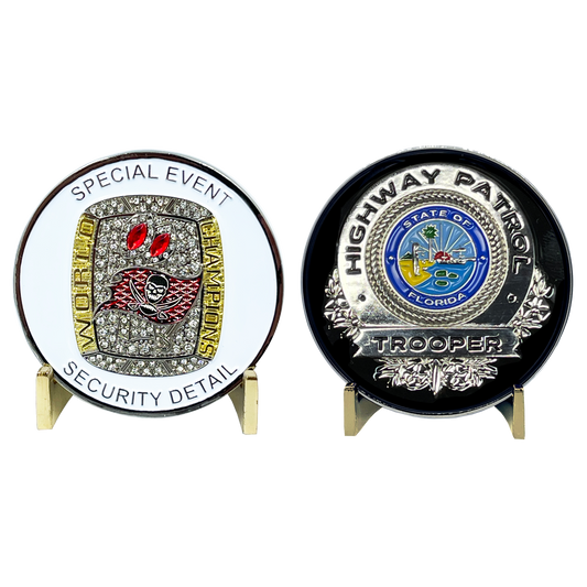 BL10-003 Tampa Bay Bucs FHP Trooper Police Florida Highway Patrol Buccaneers Special Event Security Detail Brady Ring Challenge Coin