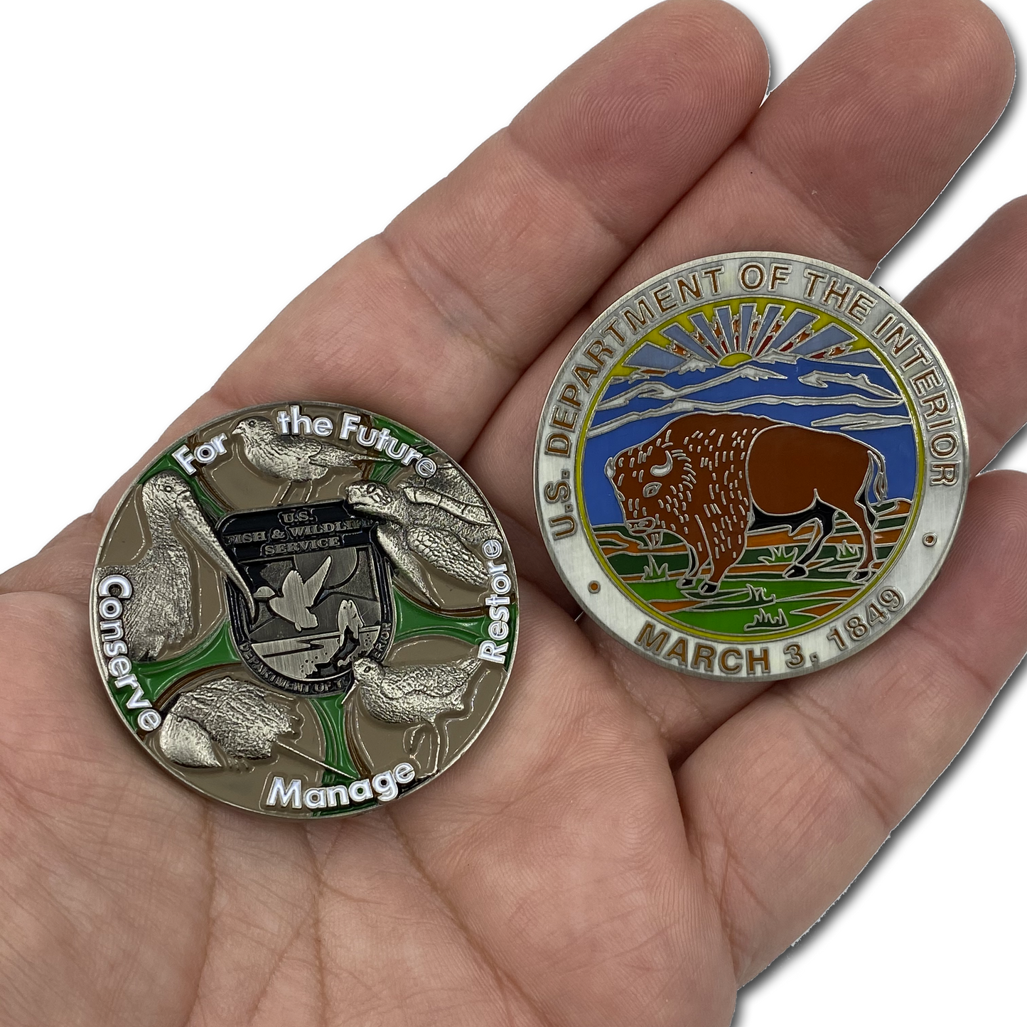 DD-007 Fish and Wildlife Service FWL & FWS challenge coins Department of Interior