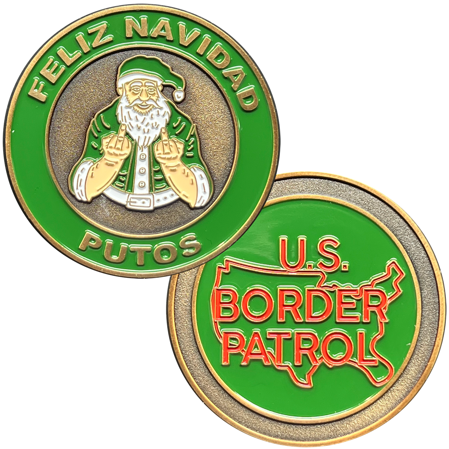 GL2-005 Feliz Navidad Putos CBP Border Patrol Agent Christ Challenge Coin Thin Green Line