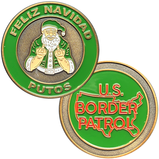 GL2-005 Feliz Navidad Putos CBP Border Patrol Agent Christ Challenge Coin Thin Green Line