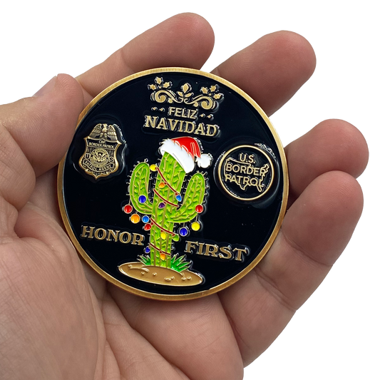 EL3-001 CBP Border Patrol Agent BPA Feliz Navidad Christmas Cactus Challenge Coin