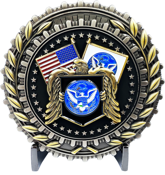 discontinued DL11-06 Large 2.75 inch Challenge Coin with 2 pins set Counter-Terrorism Homeland CBP HSI ICE FAM FPS USSS