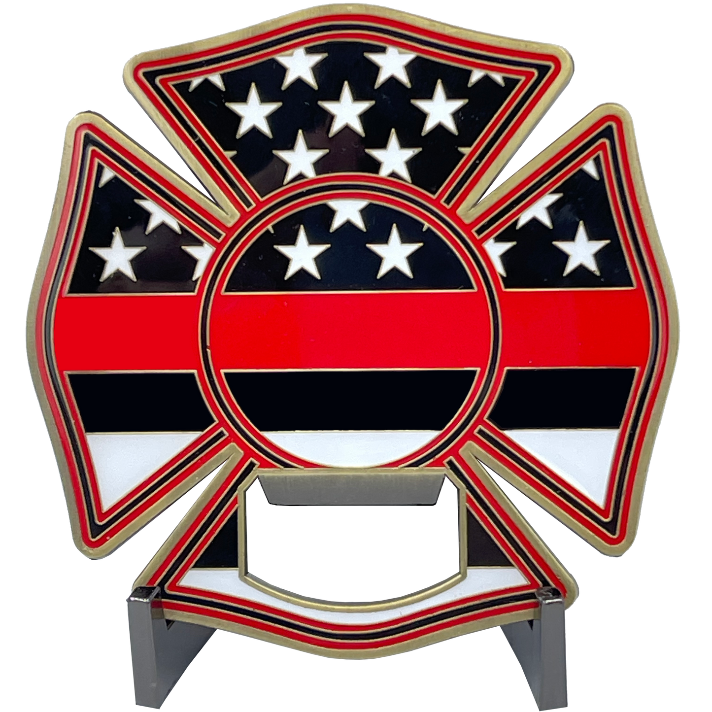 BL2-005A Large Fire Department Firefighter thin red line maltese cross EMT paramedic bottle opener coaster challenge coin