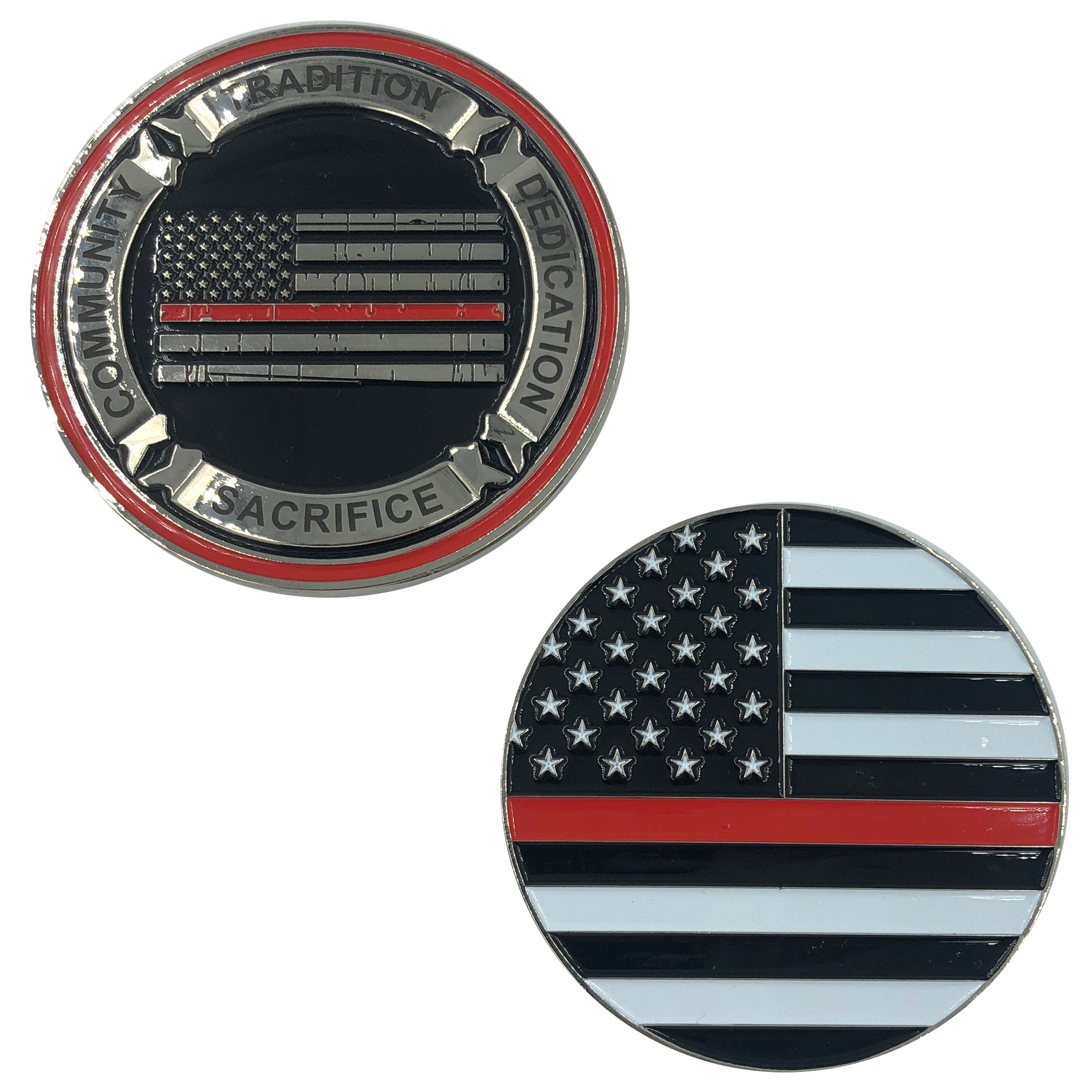I-015 Thin Red Line Fire Fighter Core Values Challenge Coin Police Firefighter Department