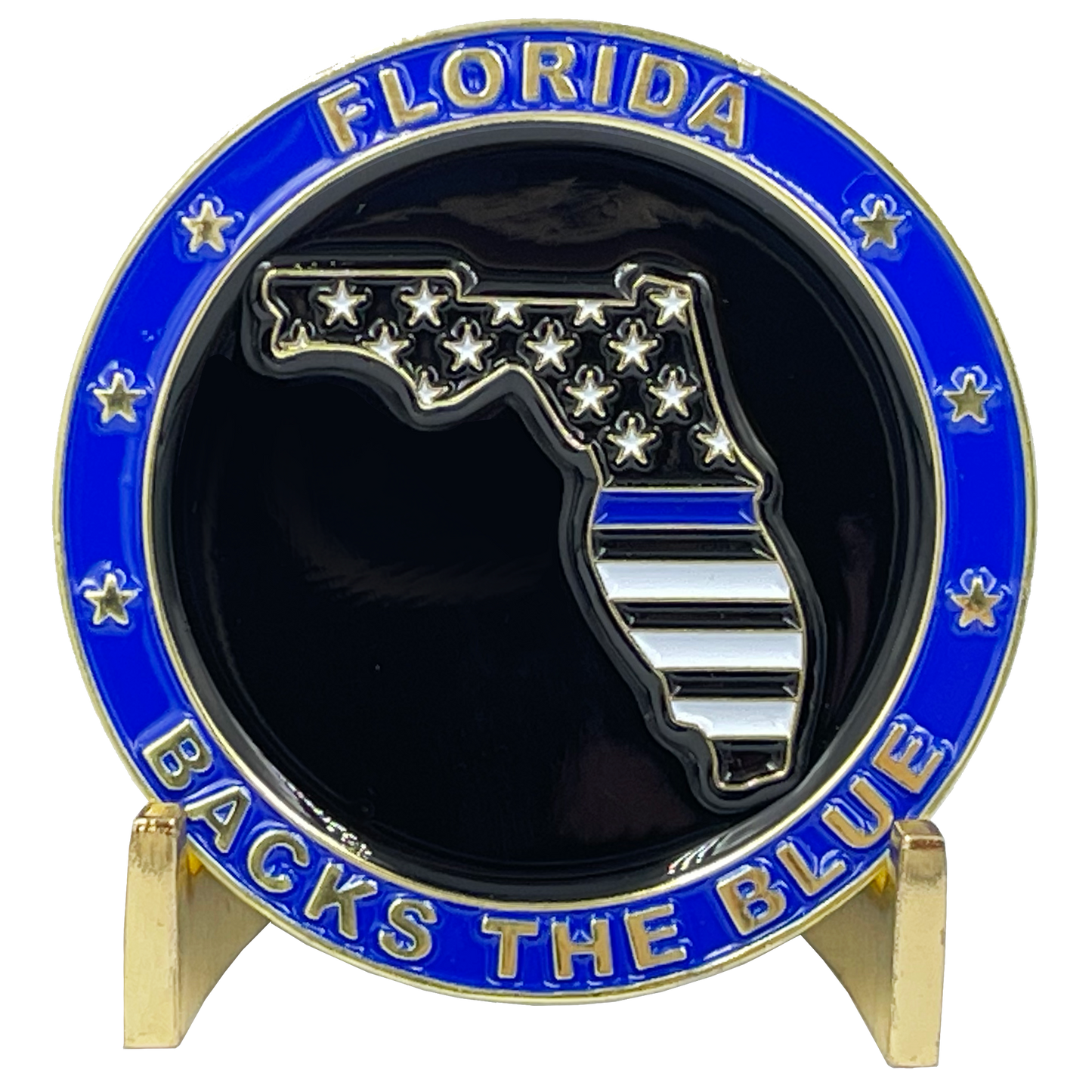Discontinued BL3-002 Florida BACKS THE BLUE Thin Blue Line Police Challenge Coin with free matching State Flag pin back the blue FHP Miami BSO Sheriff CBP Tallahassee Tampa Orlando Jacksonville trooper