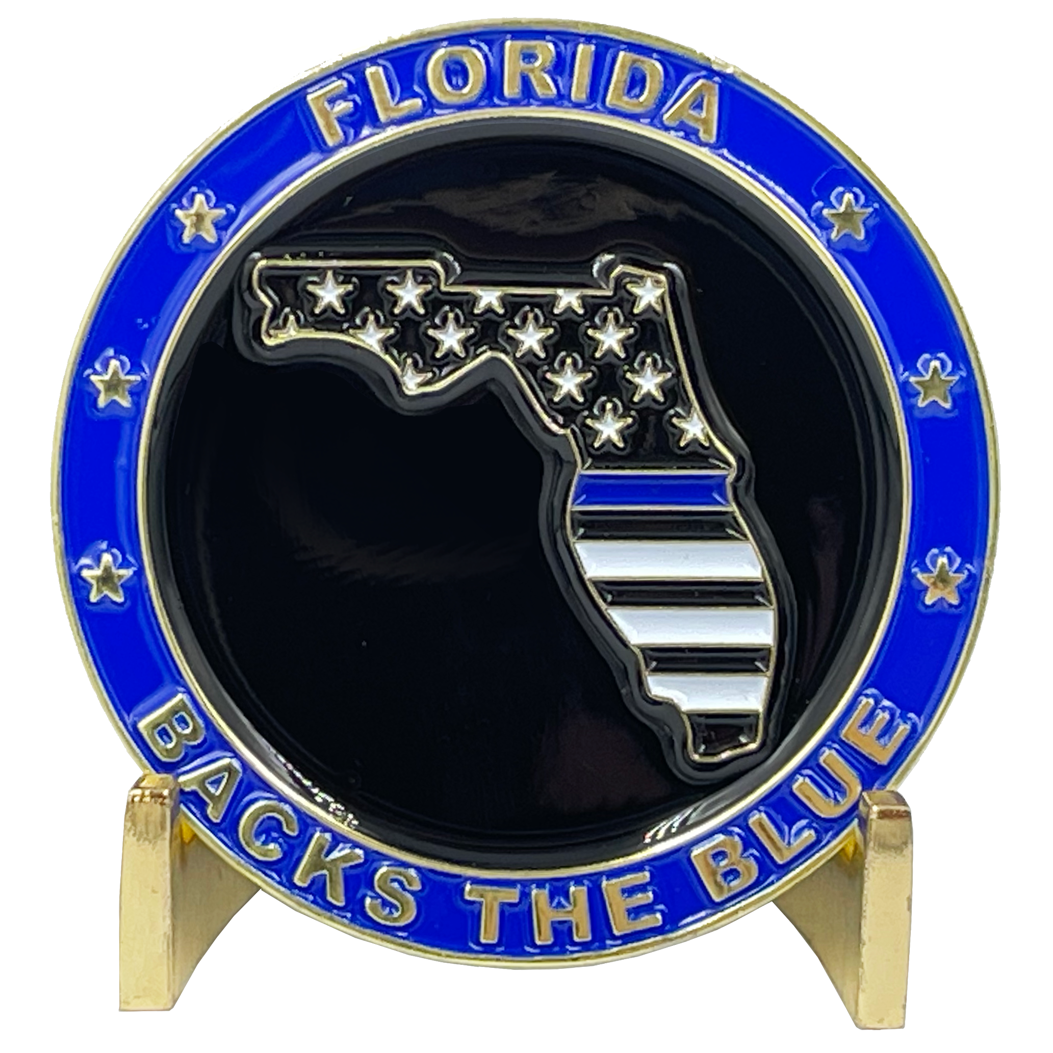 BL3-002 Florida BACKS THE BLUE Thin Blue Line Police Challenge Coin with free matching State Flag pin back the blue FHP Miami BSO Sheriff CBP Tallahassee Tampa Orlando Jacksonville trooper
