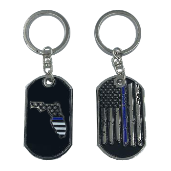 II-003 Florida Thin Blue Line Challenge Coin Dog Tag Keychain Police Law Enforcement