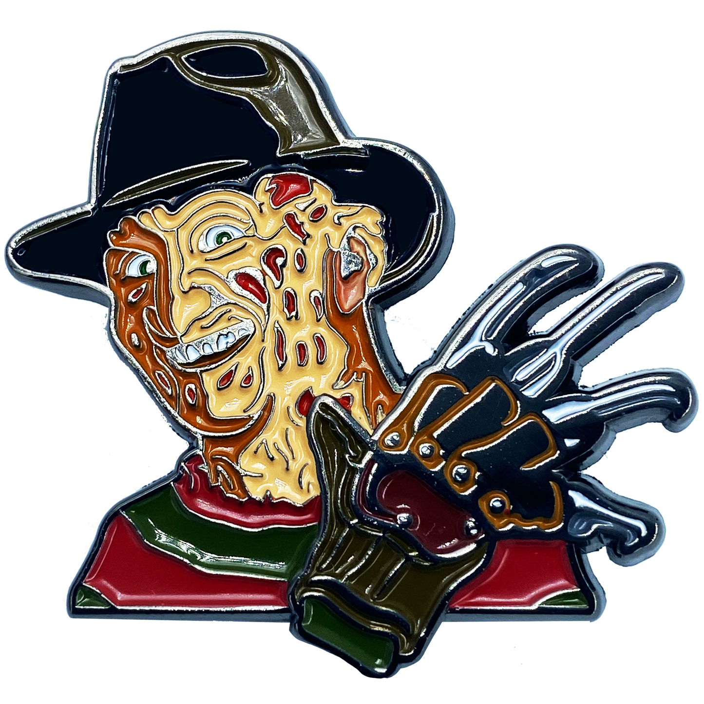 CL2-02 Nightmare on Elm Street Freddy Krueger Pin with double pin back and spring loaded clasps