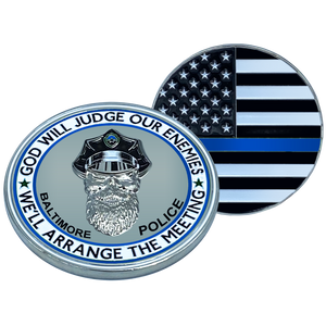 EL1-006 Thin Blue Line Baltimore Police God Will Judge BEARD GANG SKULL Challenge Coin City of Police Department BPD Maryland Back the Blue