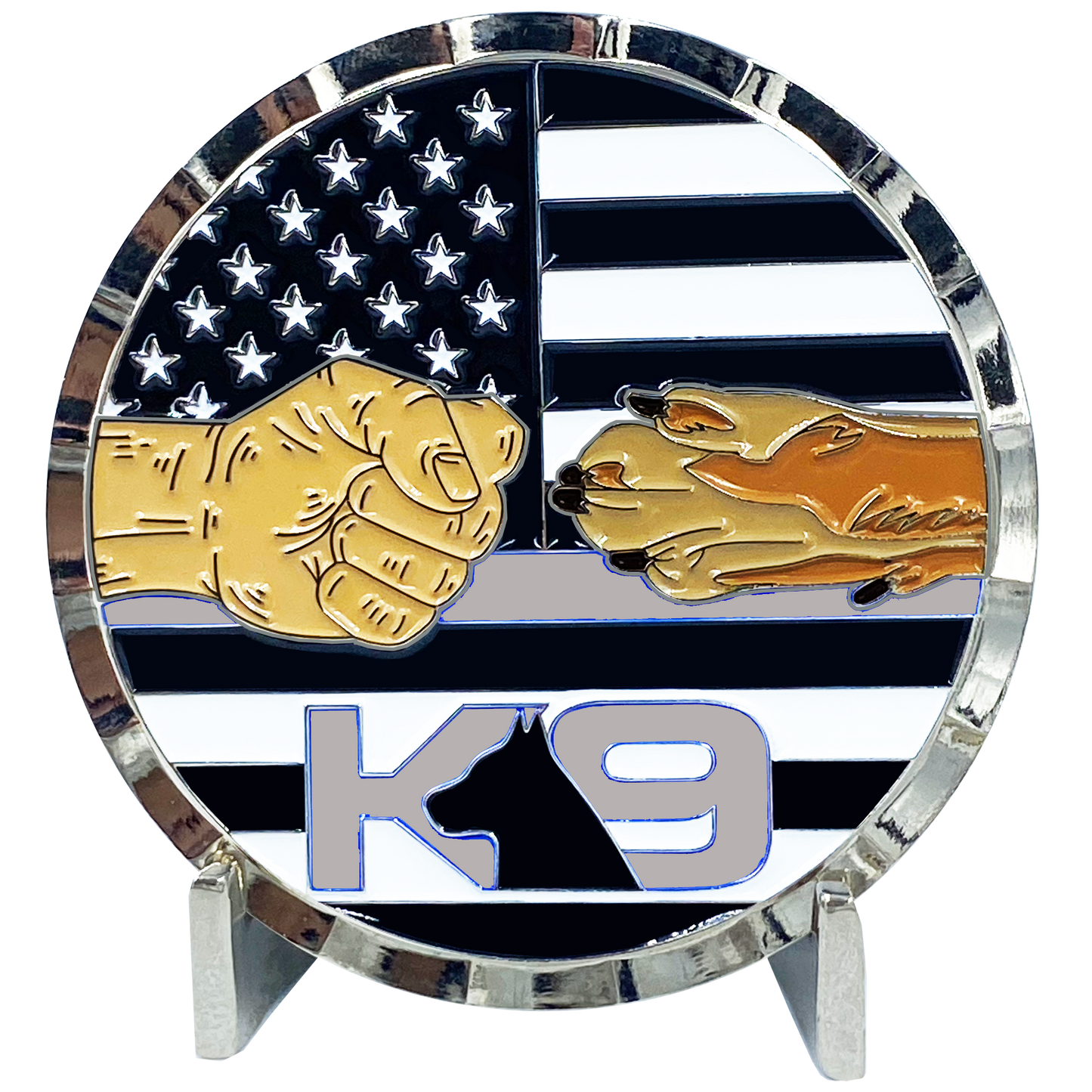 BB-014 K9 Thin Gray Line Challenge Coin Fist Paw Bump Corrections Correctional Officer CO Police