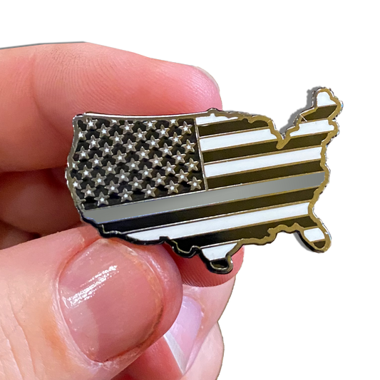 Thin Gray Line American Flag Corrections U.S. Map Pin with 2 pin posts and deluxe pin clasps Correctional Officer CO
