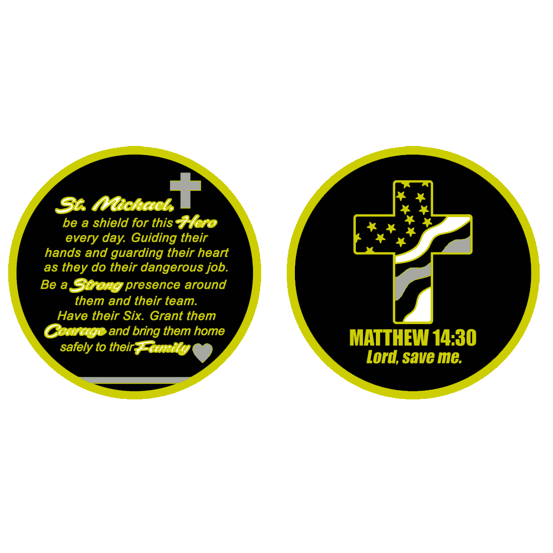 GL7-004 Correctional Officer CO Prayer Saint Michael Protect Us Matthew 14:30 Challenge Coin Thin Gray Line