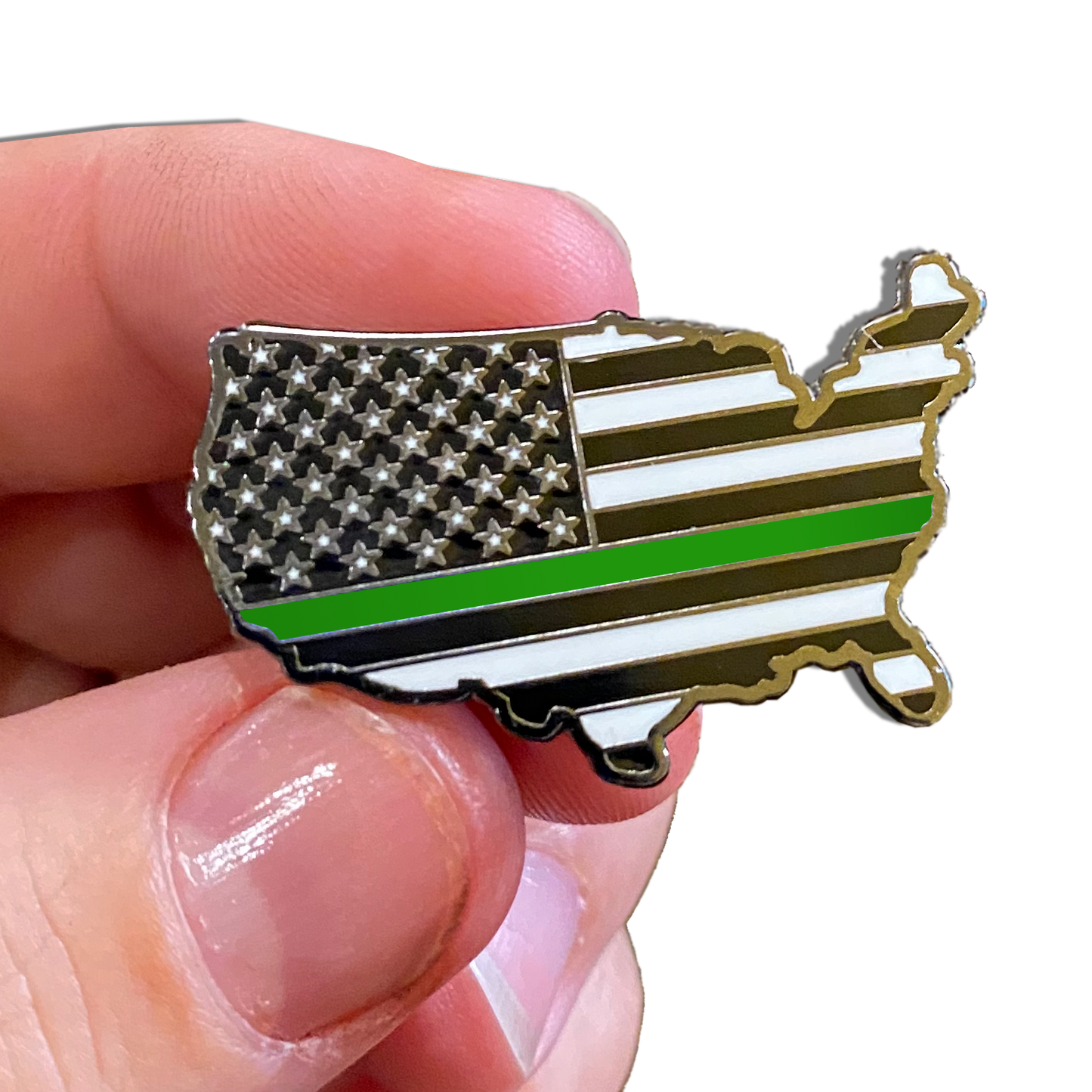 Thin Green Line American Flag U.S. Map Pin with 2 pin posts and deluxe pin clasps Police Border Patrol Sheriff Security Marines Army
