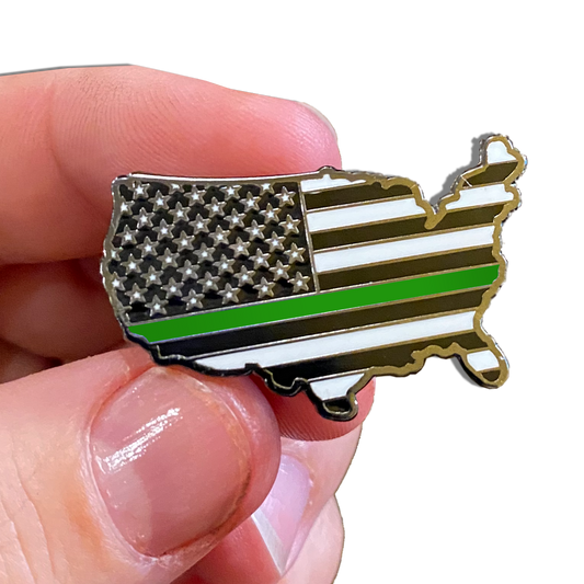 Thin Green Line American Flag U.S. Map Pin with 2 pin posts and deluxe pin clasps Police Border Patrol Sheriff Security Marines Army