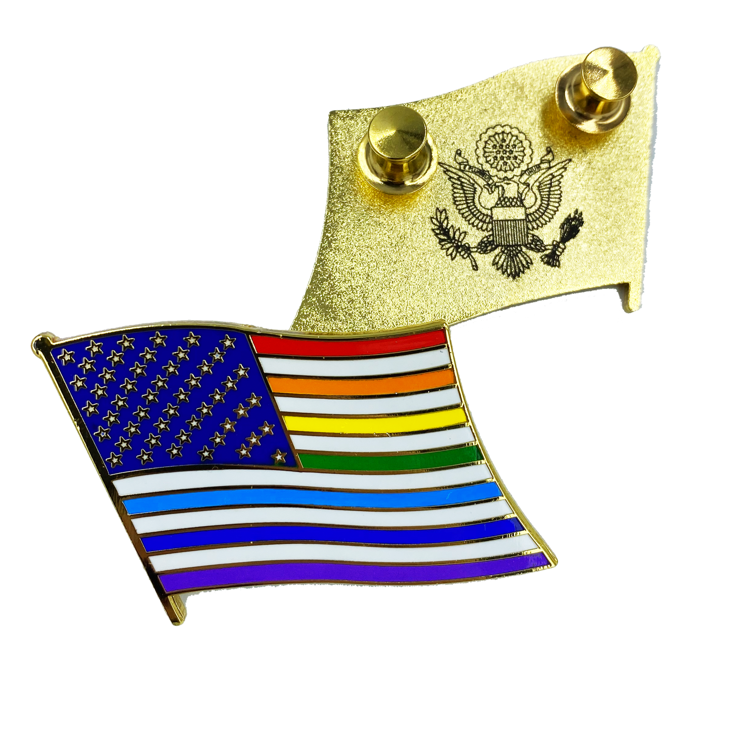CC-020 Large 2 inch LGBTQ Rainbow Pride American Flag 2 inch cloisonné gay pins